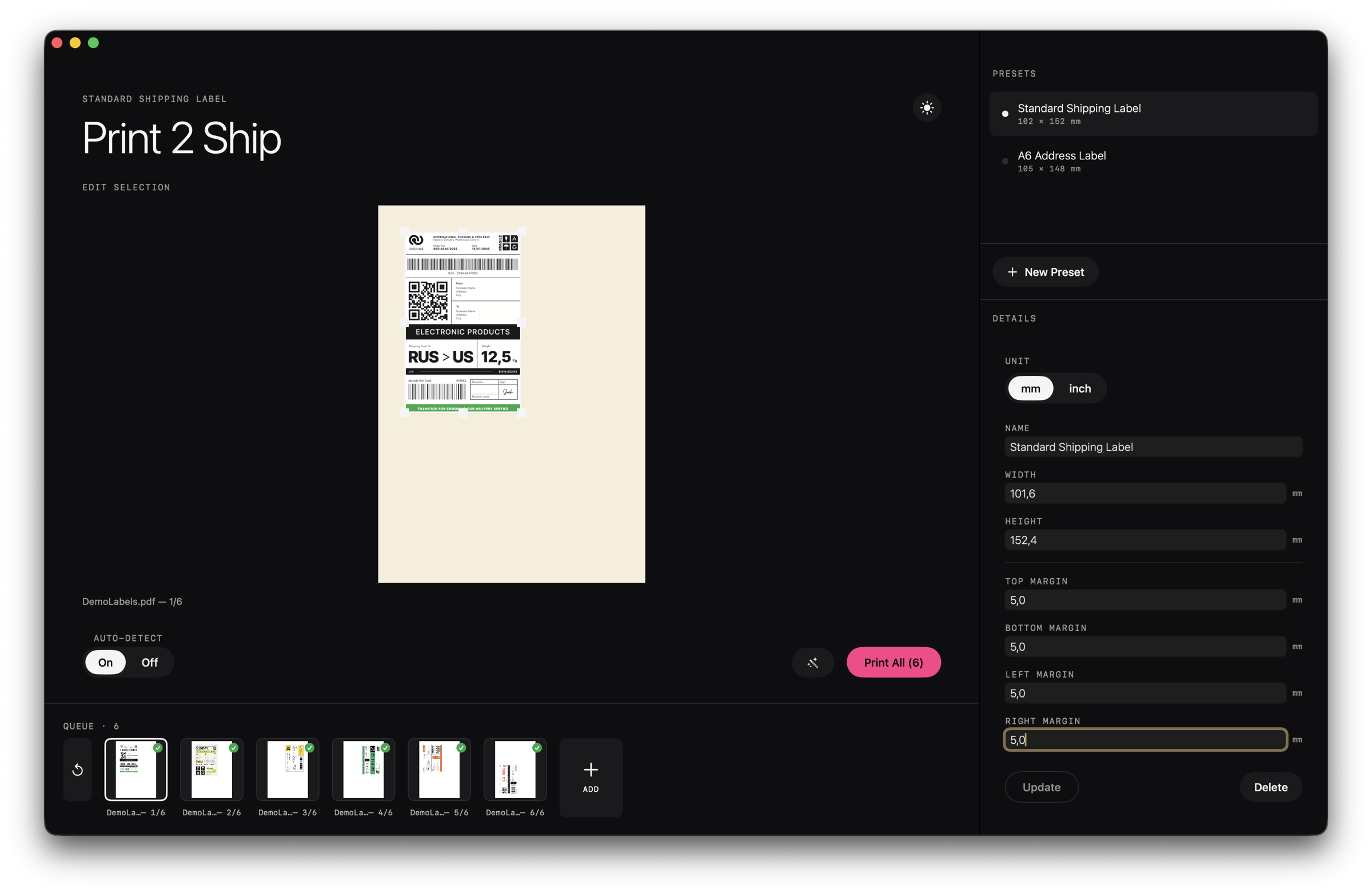 Crop overlay over a detected label (dark theme)